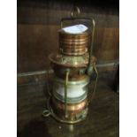 Sea Horse 'Anchor' copper cased paraffin lantern with white & red glass