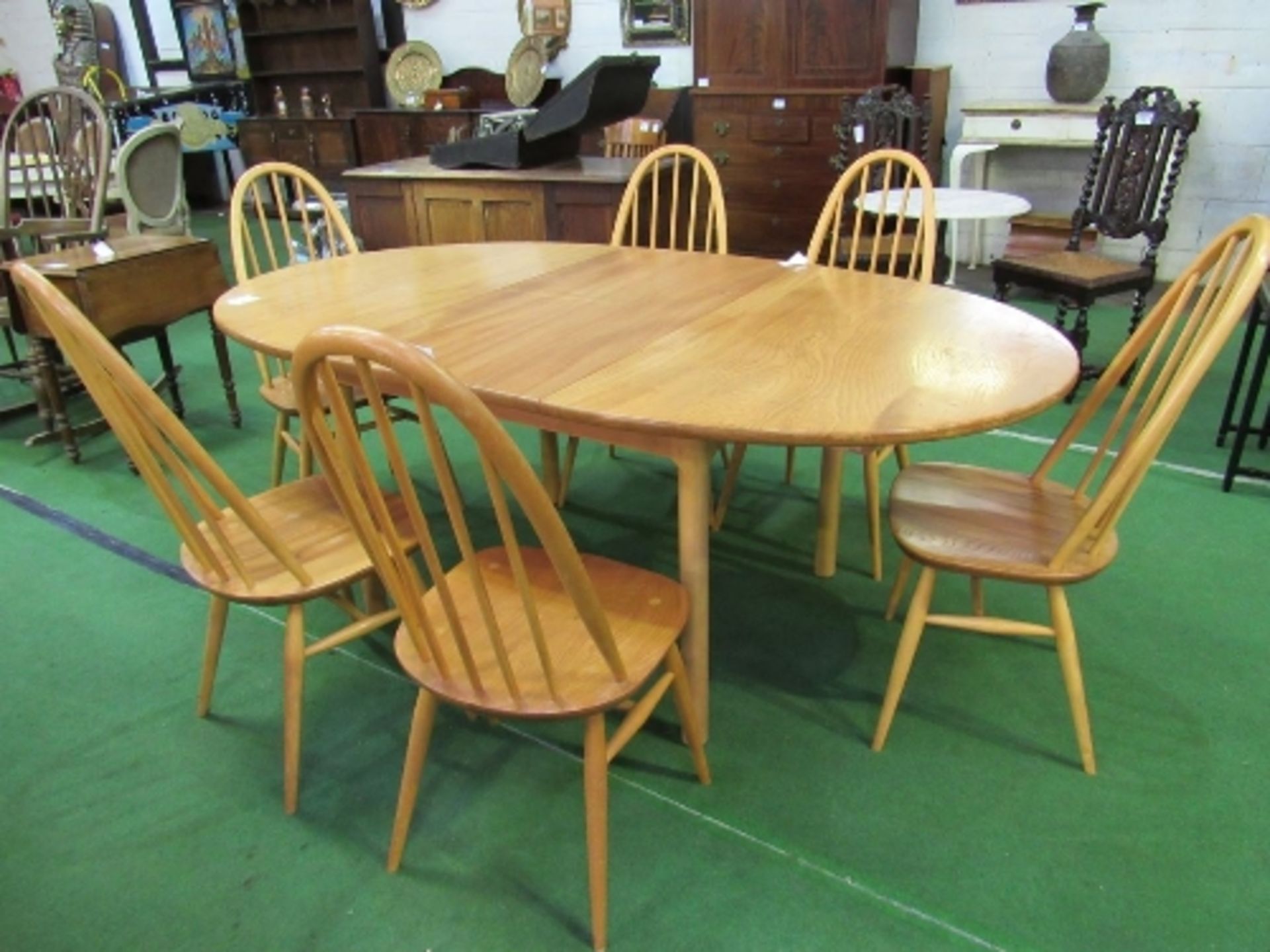 Ercol blonde coloured extendable dining table, 189cms (extended) x 107 x 74cms, together with 6 high - Image 2 of 5