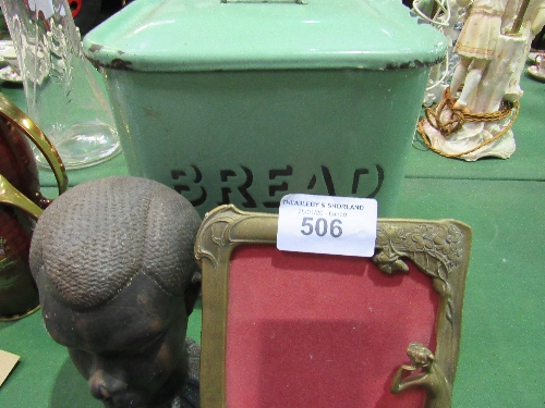 Enamel bread bin; blackamoor bust; Art Nouveau picture frame & 2 small wooden boxes - Image 2 of 3