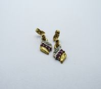 Pair of gold & diamond earrings. Estimate £50-60