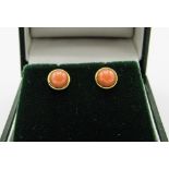 Yellow metal coral stud earrings with 9ct gold backs. Estimate £10-20