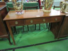 Oak library table with 3 frieze drawers on casters, 122 x 53 x 76cms. Estimate £20-30