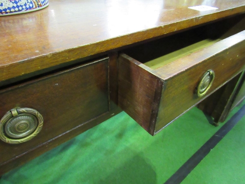 Oak library table with 3 frieze drawers on casters, 122 x 53 x 76cms. Estimate £20-30 - Image 4 of 4