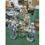 Samson figurine; 3 other figurines; pair of figurine table lamps & another.