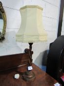 Mahogany twisted stem table lamp & shade, height 47cms. Estimate £10-20