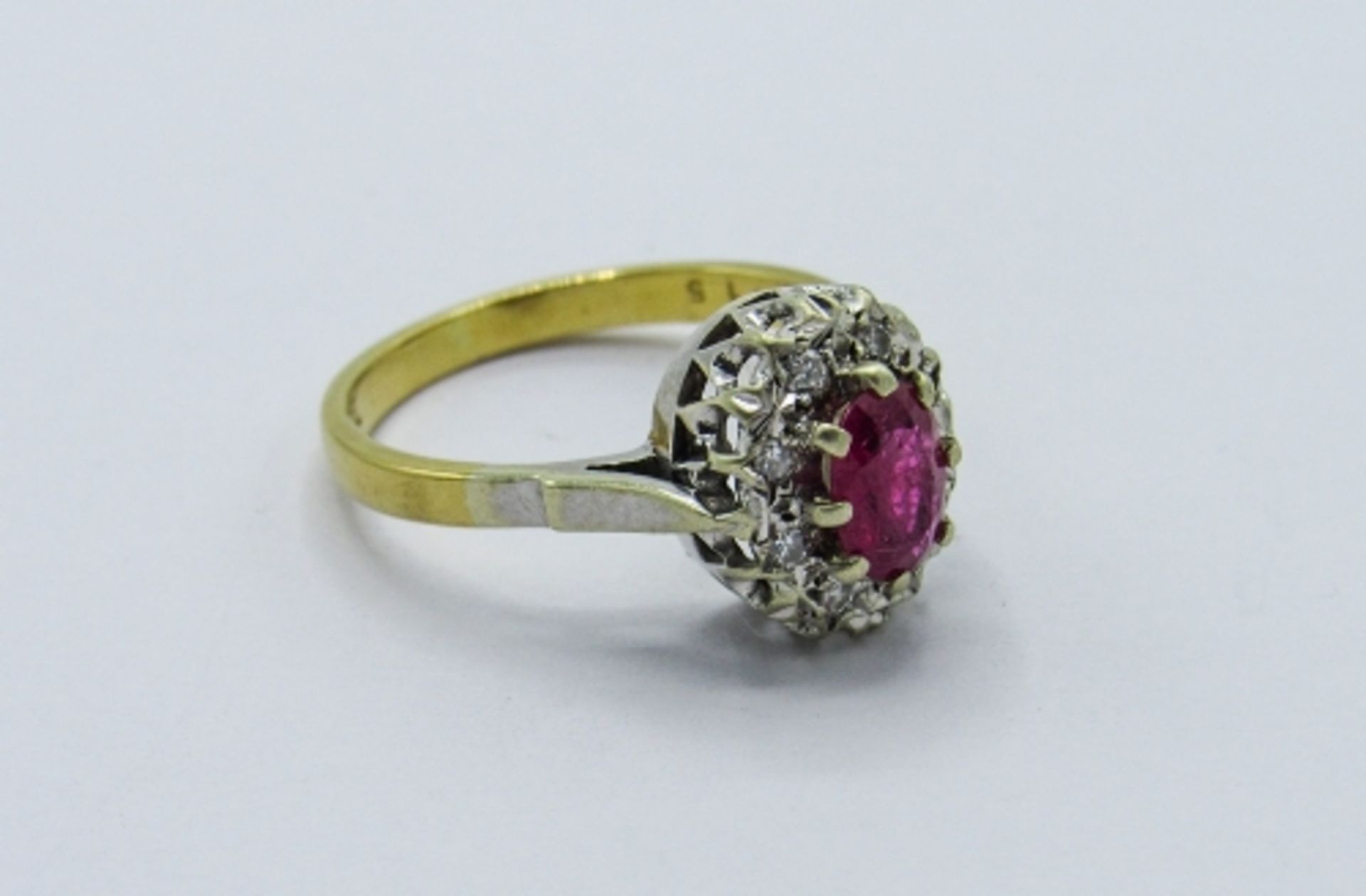 18ct gold ruby & diamond cluster ring, weight 4.3gms, size O 1/2. Estimate £400-450 - Image 4 of 5