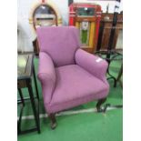 Upholstered armchair with cabriole legs. Estimate £20-30