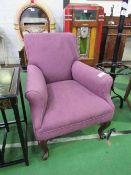 Upholstered armchair with cabriole legs. Estimate £20-30