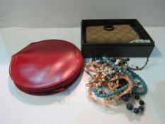 New Gucci style purse in box, 24 silver charms/pendants & a bag of costume jewellery. Estimate £10-