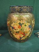 Metal lined decorative wooden lidded jar, height 22cms. Estimate £40-60