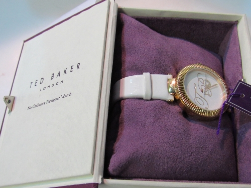 Original Ted Baker gold plated designer wristwatch, in its original presentation gift box,