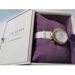 Original Ted Baker gold plated designer wristwatch, in its original presentation gift box,