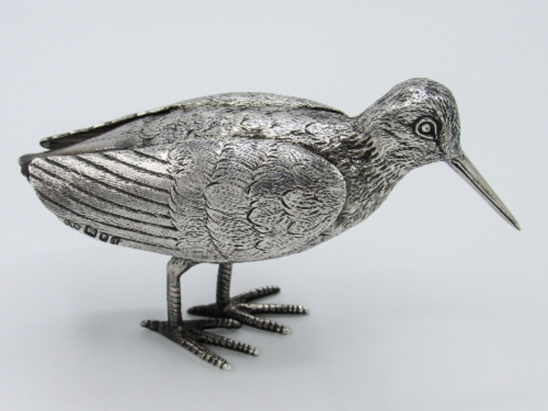 Hallmarked silver figurine of a wading bird, London 1959, weight 11.8ozt, height 11cms, leng