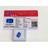 Cushion cut loose blue sapphire, weight 6.60ct, with certificate. Estimate £40-50