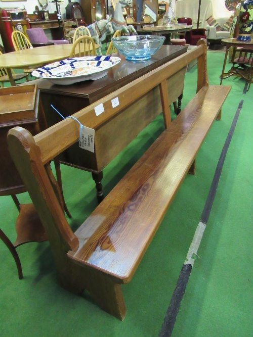 Pitch pine church pew from St. Colomba Church, Fareham, length 267cms. Estimate £40-60