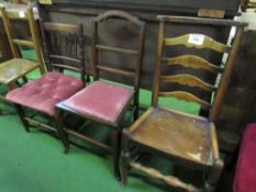 Oak & elm ladder back chair together with 2 pink upholstered bedroom chairs. Estimate £10-20