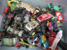 Box of model vehicles together with a box of Lego. Estimate £30-40