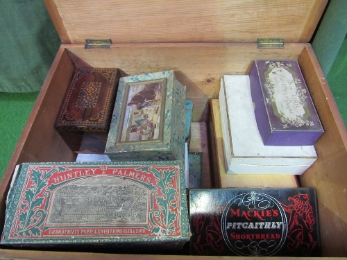 Pine box containing a qty of collectable tins & boxes, 51 x 40 x 28cms. Estimate £20-40 - Image 2 of 4