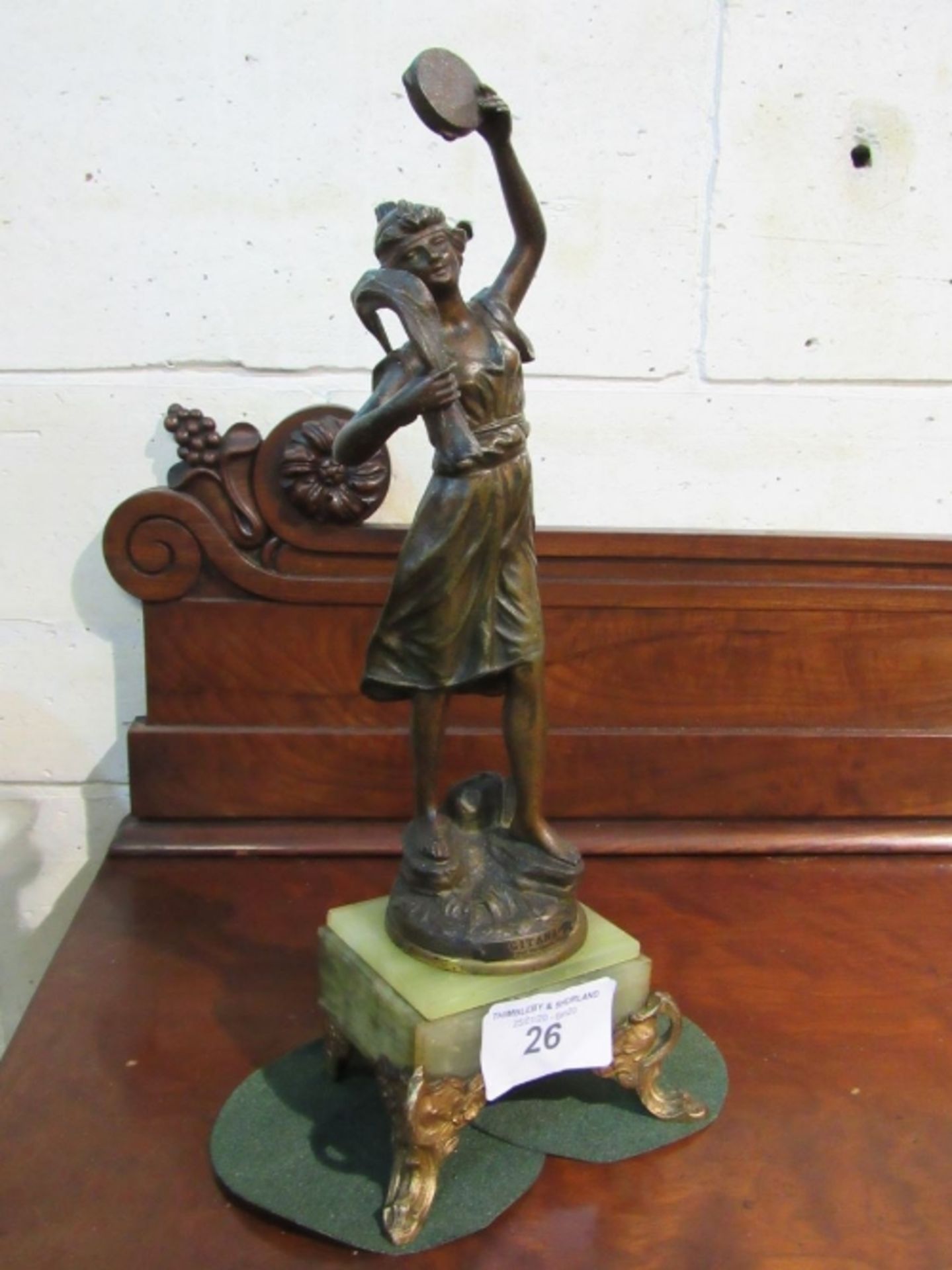19th century spelter figure 'Gitana' by L Guillemin of a girl dancer on a marble base,