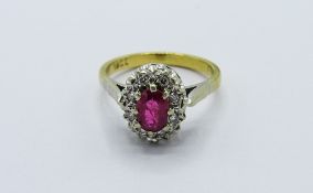 18ct gold ruby & diamond cluster ring, weight 4.3gms, size O 1/2. Estimate £400-450