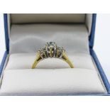 9ct gold diamond & aquamarine ring, weight 1.5gms, size M. Estimate £20-30