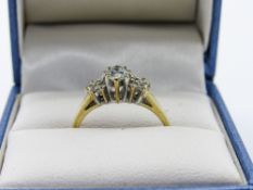 9ct gold diamond & aquamarine ring, weight 1.5gms, size M. Estimate £20-30