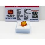 Cushion cut loose orange sapphire, weight 9.00ct, with certificate. Estimate £40-50