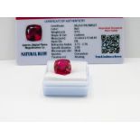 Cushion cut loose red ruby, weight 9.95ct, with certificate. Estimate £40-50