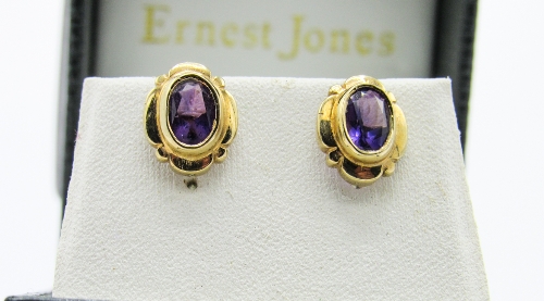 Yellow metal amethyst earrings with 9ct gold backs. Estimate £10-20