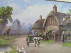 Framed & glazed watercolour of village scene signed R Cooper