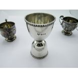 Silver hallmarked double ended egg cup, London 1904 & a pair of small silver double handled urns,