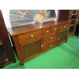 Oak sideboard of 6 drawers & 2 cupboards with blue ceramic knobs, by Halo, 180 x 56 x 77cms.
