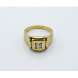 9ct gold & diamond signet ring, approx 0.2 carat diamond, weight 5.5gms. Size V. Estimate £50-60