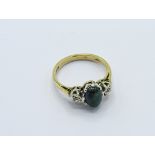 9ct gold black opal ring with diamonds either side, weight 2.4gms, size L 1/2. Estimate £180-200