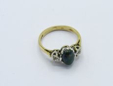 9ct gold black opal ring with diamonds either side, weight 2.4gms, size L 1/2. Estimate £180-200