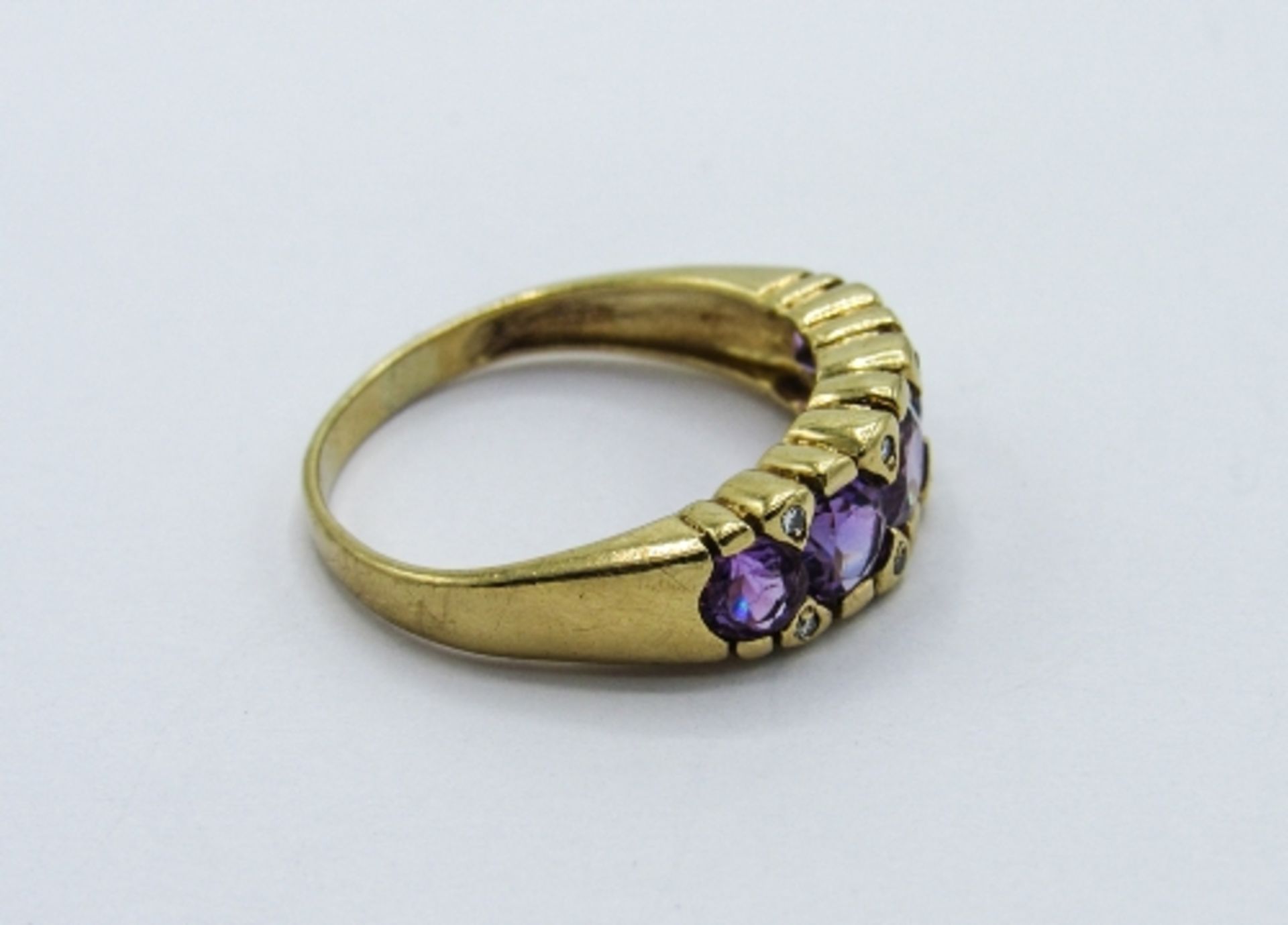 9ct gold amethyst & diamond ring, weight 3.2gms, size T. Estimate £150-180 - Image 2 of 3