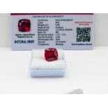 Cushion cut loose red ruby, weight 9.85ct, with certificate. Estimate £40-50