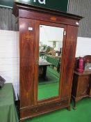 Edwardian inlaid mahogany wardrobe with bevel-edge glass mirror door & drawer beneath, 118 x 52 x