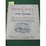 18th century pamphlet - The Complaint or Nights Thoughts, a poem by Edward Young, published London