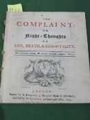 18th century pamphlet - The Complaint or Nights Thoughts, a poem by Edward Young, published London