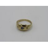 9ct gold diamond & blue stone ring, weight 1.8gms, size K