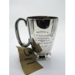 Small silver tankard with gilt interior, hallmarked Sheffield 1830, engraved, height 9cms, weight