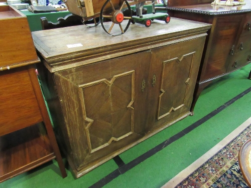 19th century oak sideboard with panel doors & interior shelves, 112 x 47 x 84cms. Estimate £40-60