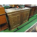 19th century oak sideboard with panel doors & interior shelves, 112 x 47 x 84cms. Estimate £40-60