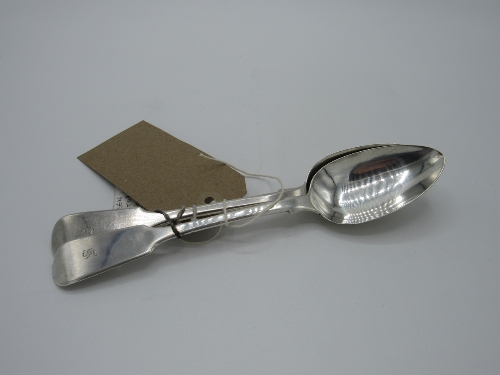 2 mid Victorian serving spoons monogrammed with an 'S', 122gms combined total weight, hallmarked