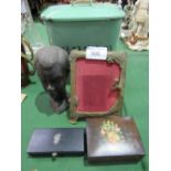 Enamel bread bin; blackamoor bust; Art Nouveau picture frame & 2 small wooden boxes