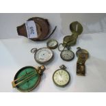 4 compasses including Marching compass by Stanley, 3 Great Turnstile, London in leather case;