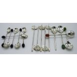 Set of 6 silver coffee bean spoons, Sheffield 1927; 4 silver plated coffee bean spoons (1 a/f) &