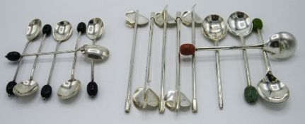 Set of 6 silver coffee bean spoons, Sheffield 1927; 4 silver plated coffee bean spoons (1 a/f) &