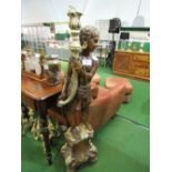 Pair of ornate wooden lamp standards in the form of a blackamoor holding a 6 branch lamp, height